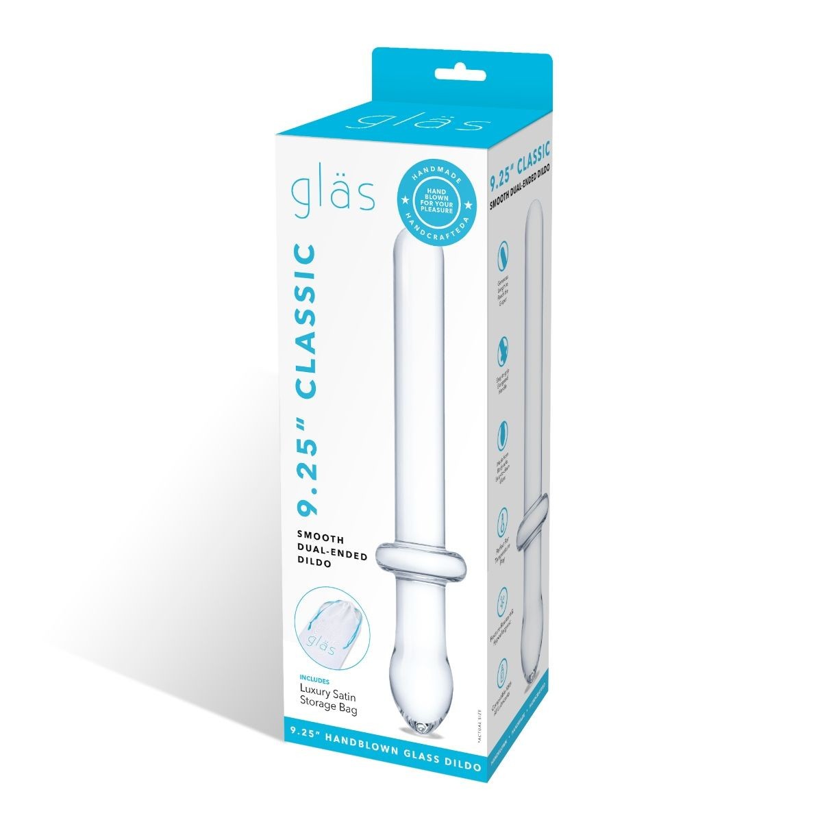 Gläs 9.25 Inch Smooth Double Dual End Handblown Glass Cock Dildo Anal Butt Plug