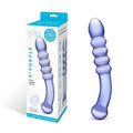 Gläs 9 Inch Purple Rain Ribbed Double Dual End Handblown Glass Dildo Anal Massager