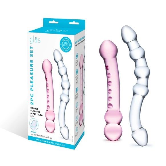 Gläs Double Pleasure Set Dual Ended Handblown Glass G-Spot Anal Dildo Massager