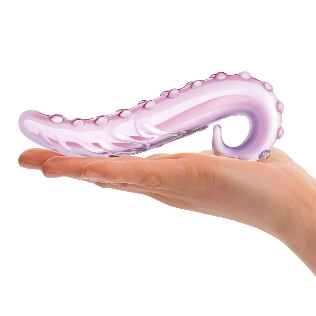 Gläs Lick It Glass 6 Inch Curved Dildo Pink Sexy Tentacle Textured Clit Massager