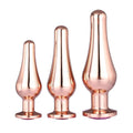 Gleaming Gemstone Anal Butt Plug Smooth Tapered Rose Gold Metal Pink Training Set