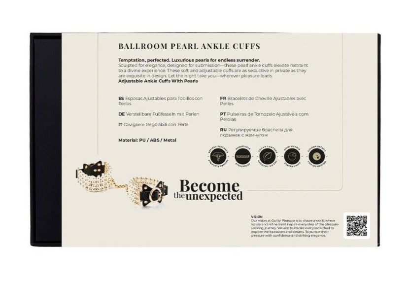 Guilty Pleasure Allure Ballroom Pearl Ankle Cuffs BDSM Bondage Fetish Vegan