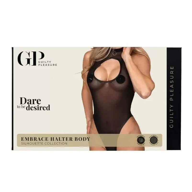 Guilty Pleasure Silhouette Collection Embrace Halter Body Mesh Teddy Small - Extra Large