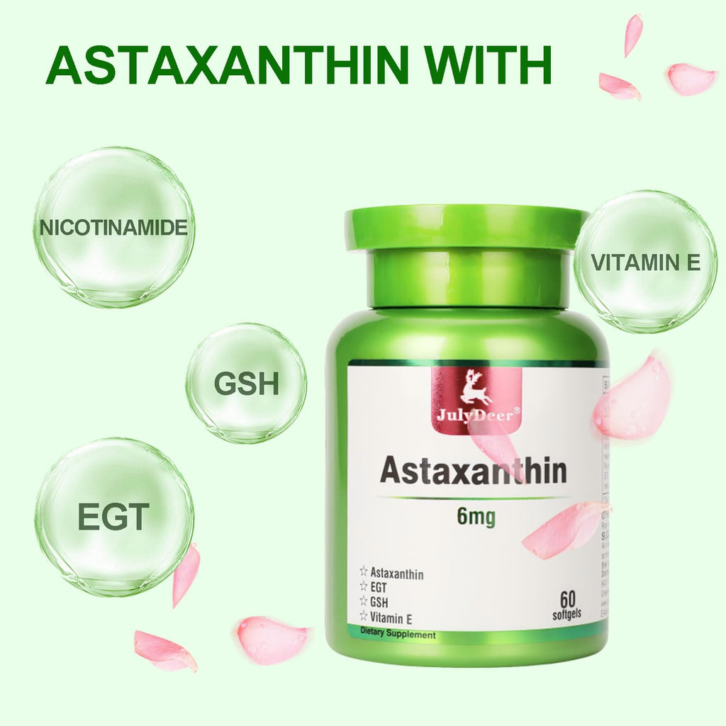 JulyDeer Astaxanthin 6 mg – 60 Softgels | Double Strength Haematococcus Pluvialis | Non-GMO