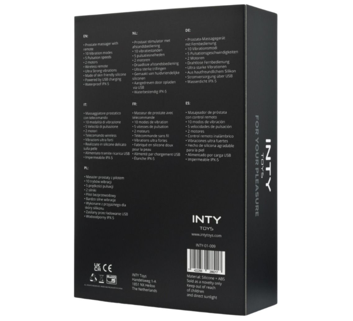 INTY Toys Rebel Male Prostate Massager Remote Controlled Anal Butt Plug Vibrator Silicone