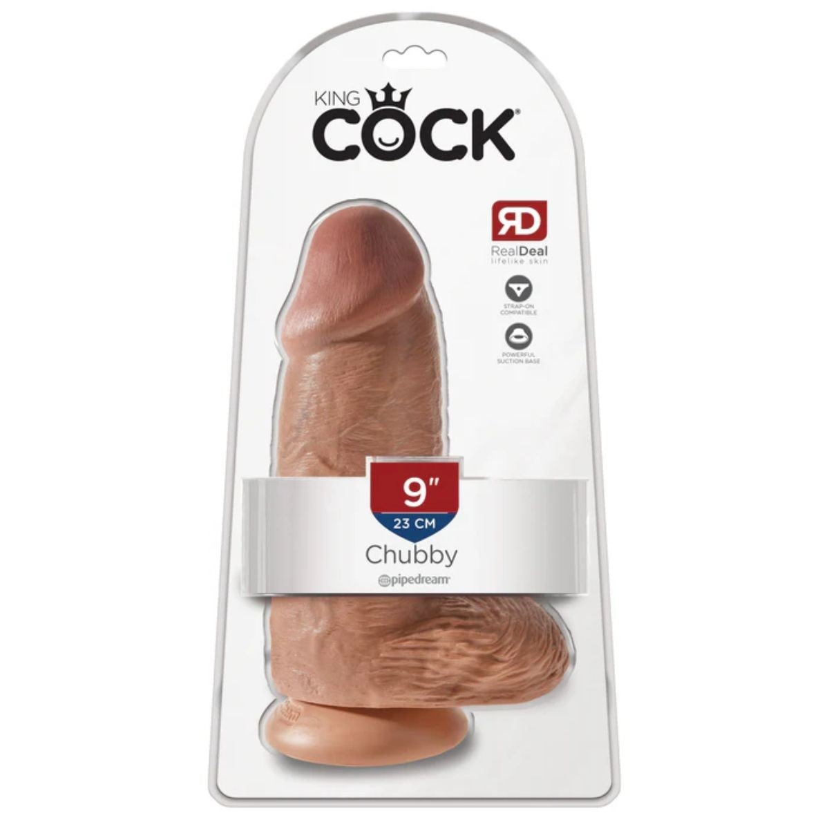 King Cock Chubby 9 Inch Veiny Realistic Thick Suction Cup Dildo With Balls Tan