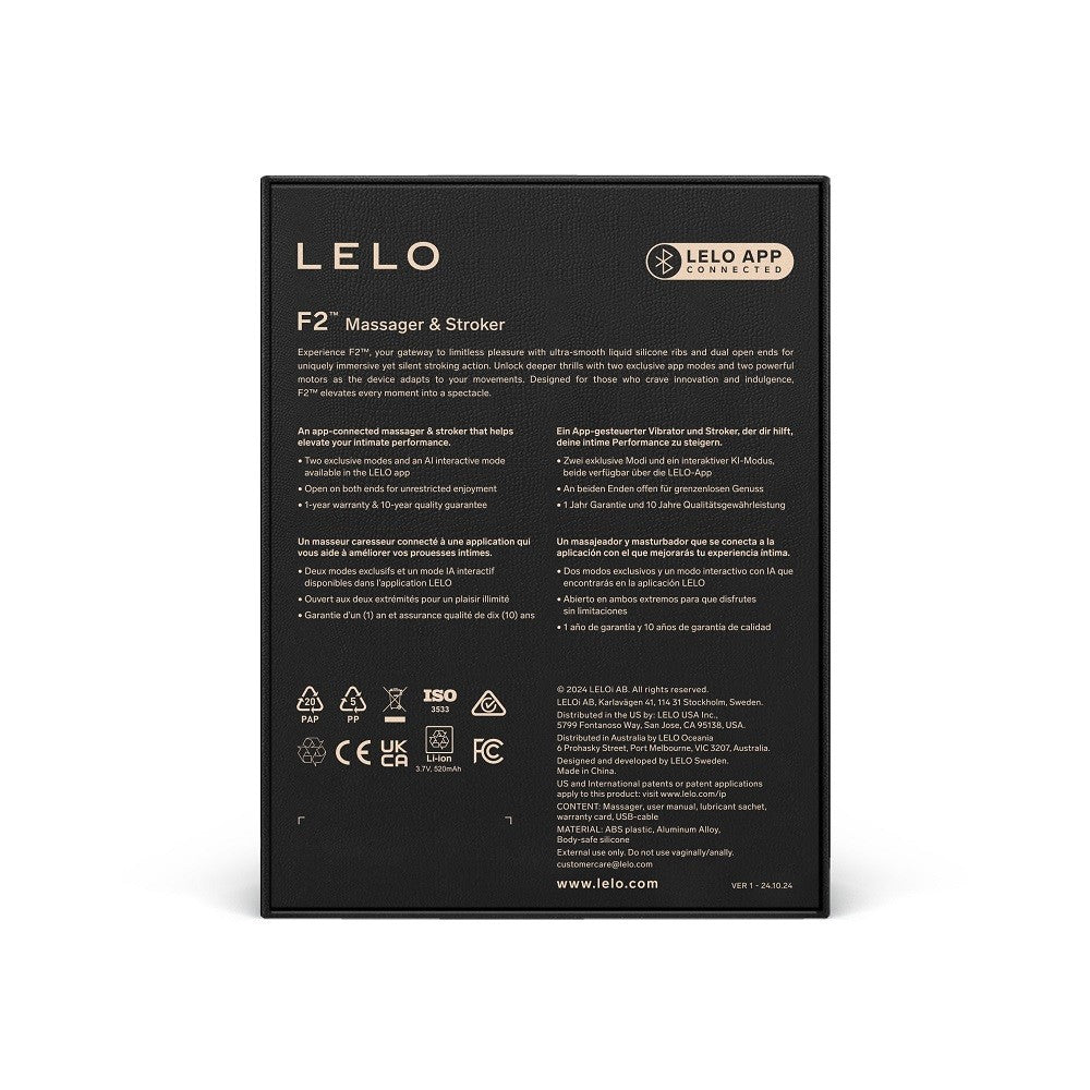 LELO F2 Male Masturbator Stamina Trainer Blue App Controlled Ribbed Silicone