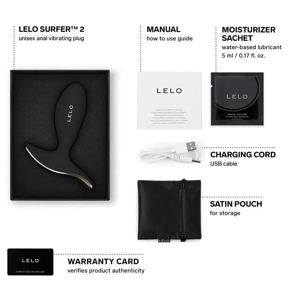 LELO Surfer 2 Unisex Anal Vibrating Plug Silicone App Controlled Black