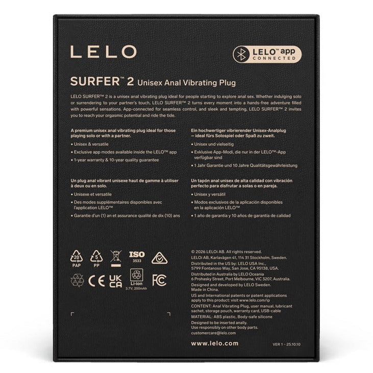 LELO Surfer 2 Unisex Anal Vibrating Plug Silicone App Controlled Cyber Purple