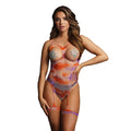 Le Desir Bliss Open Cup Strappy Fishnet Teddy Lingerie Tie Dye UK 6 - 14