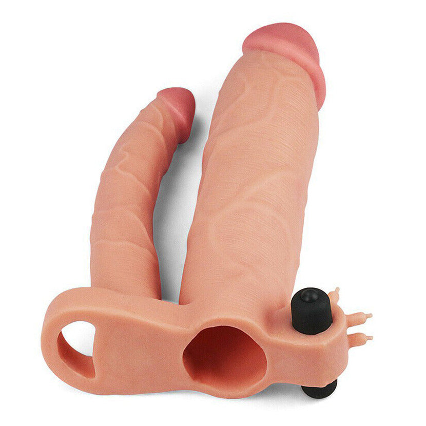 Lovetoy 8.5 Inch Vibrating Hollow Double Penetration Penis Extender Sleeve
