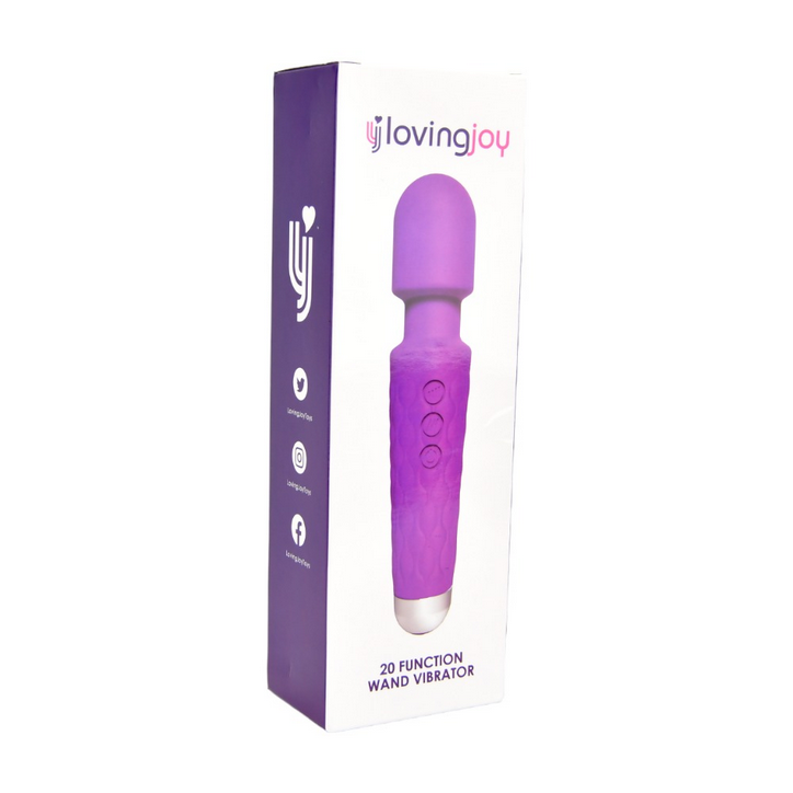 Loving Joy 20 Function Waterproof Wand Vibrator Purple USB Rechargeable