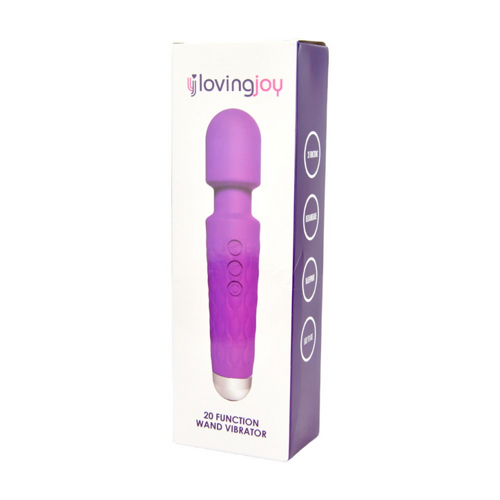 Loving Joy 20 Function Waterproof Wand Vibrator Purple USB Rechargeable