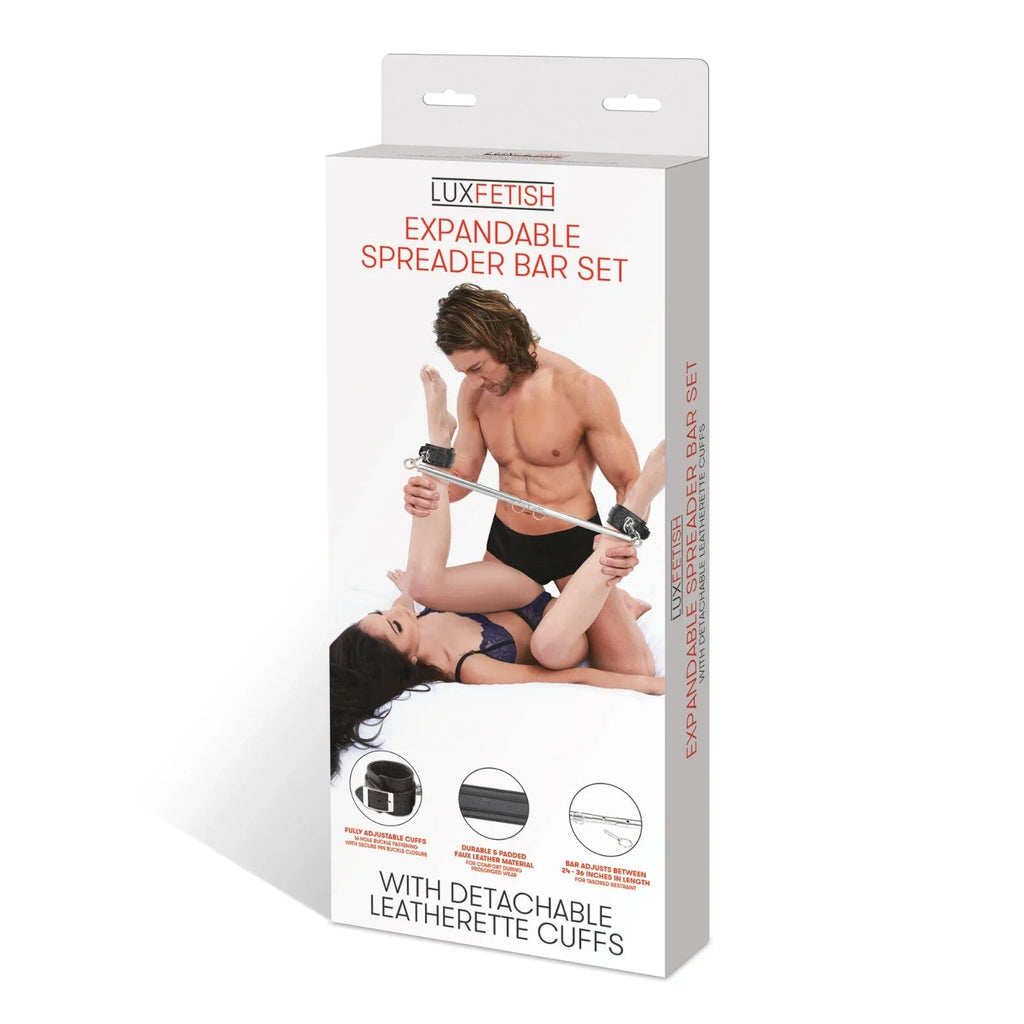 Lux Fetish Expandable Spreader Bar Set With Detachable Leatherette Cuffs BDSM Kit