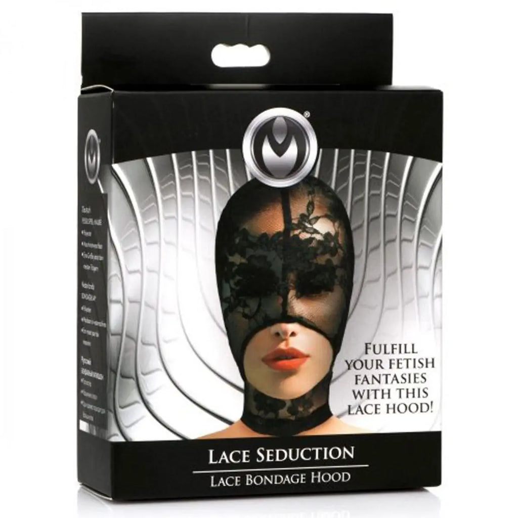 Master Series Lace Seduction Black Lace Bondage Hood Fetish Mask