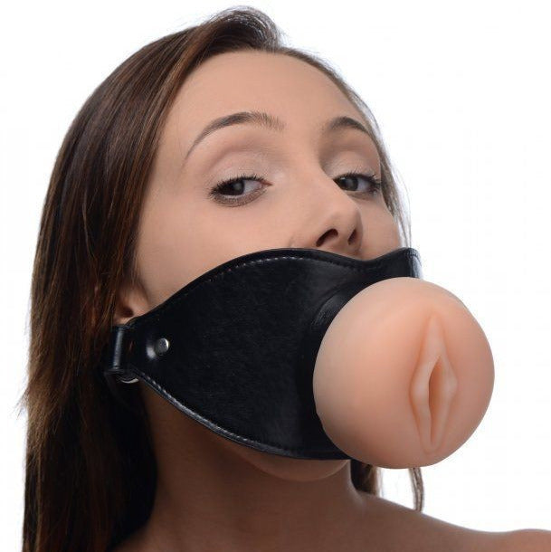 Master Series Pussy Face Strap On Mouth Gag Harness BDSM Fetish Mask Masturbator