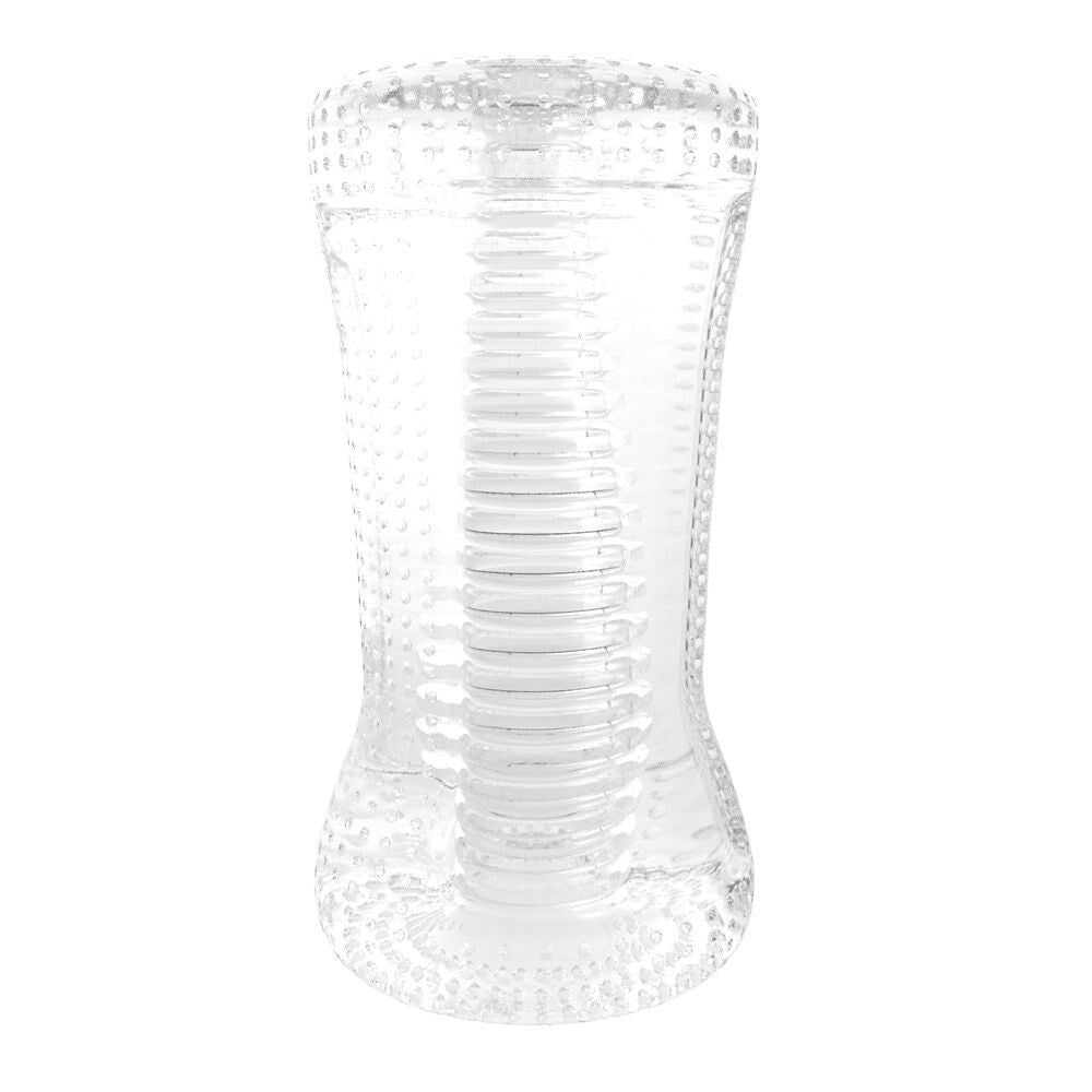 Me You Us Ripple Dual End Stroker Clear Male Masturbator Ribbed Texture Massager