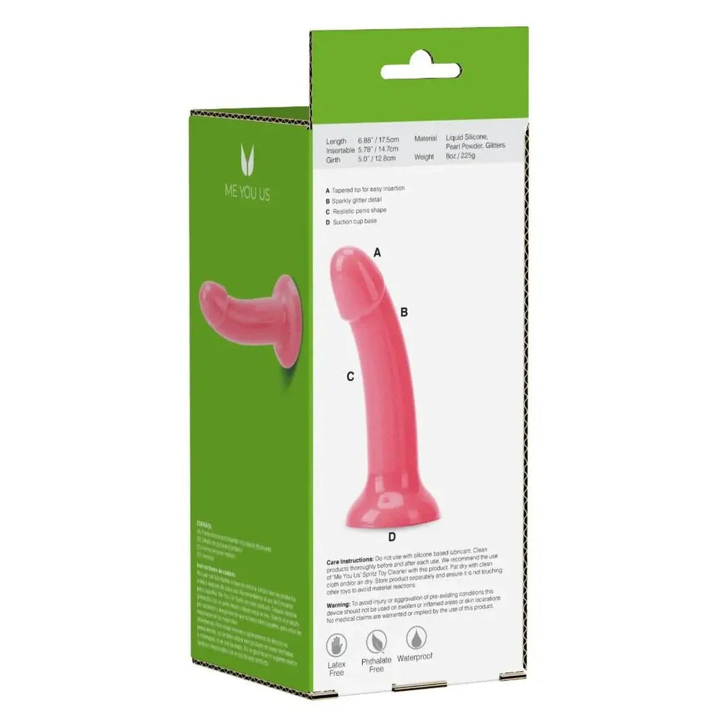 Me You Us Shimmers Sparkly Glitter Smooth Dong Suction Cup Silicone Pink 6 inch