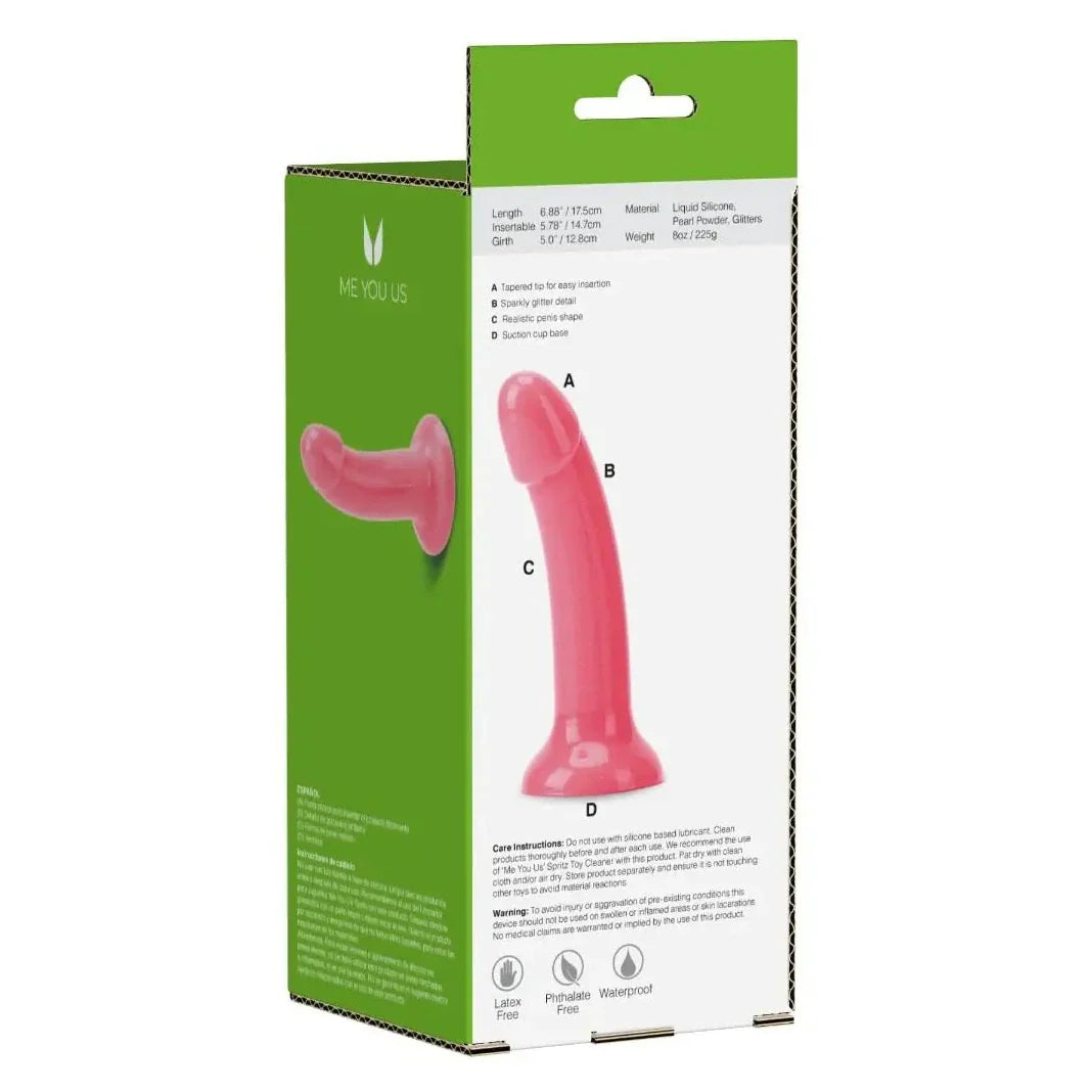 Me You Us Shimmers Sparkly Glitter Smooth Dong Suction Cup Silicone Pink 6 inch