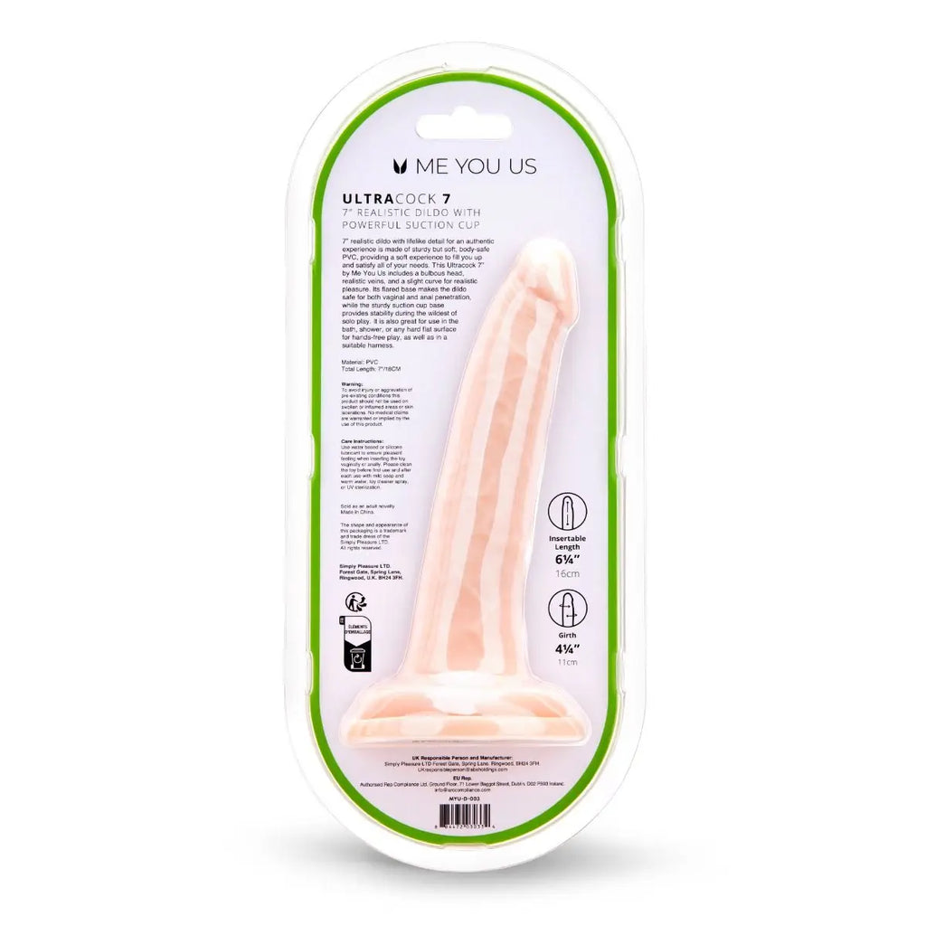 Me You Us Ultra Cock 7 Inch Realistic Suction Cup Veiny Penis Dildo