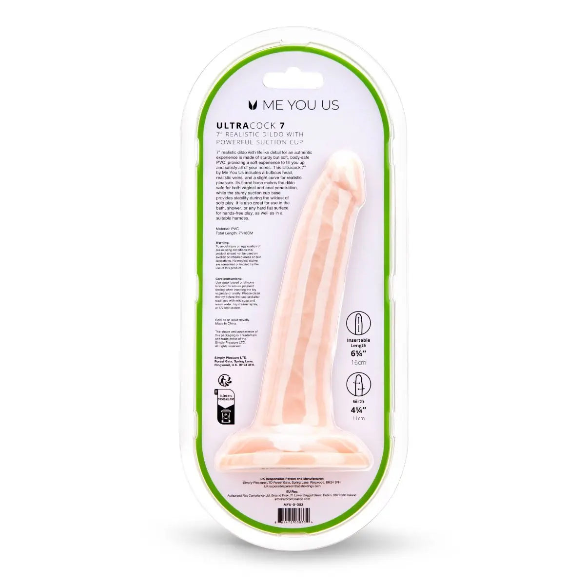 Me You Us Ultra Cock 7 Inch Realistic Suction Cup Veiny Penis Dildo