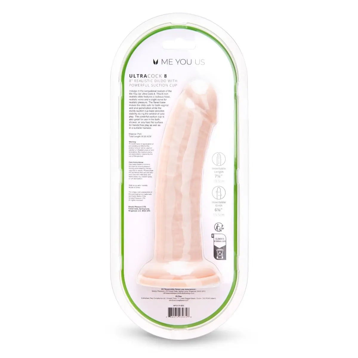 Me You Us Ultra Cock 8 Inch Realistic Suction Cup Veiny Penis Dildo
