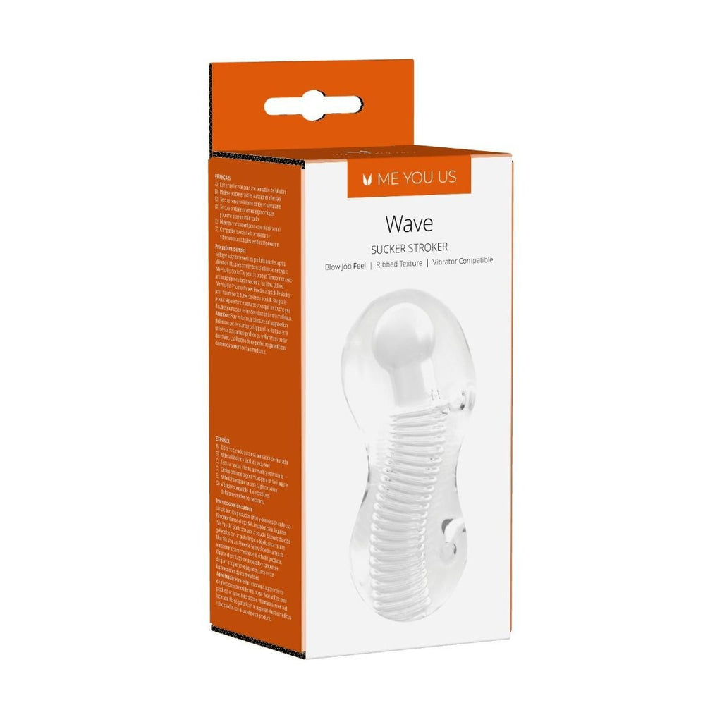 Me You Us Wave Sucker Stroker Clear Ribbed Textured Male Masturbator