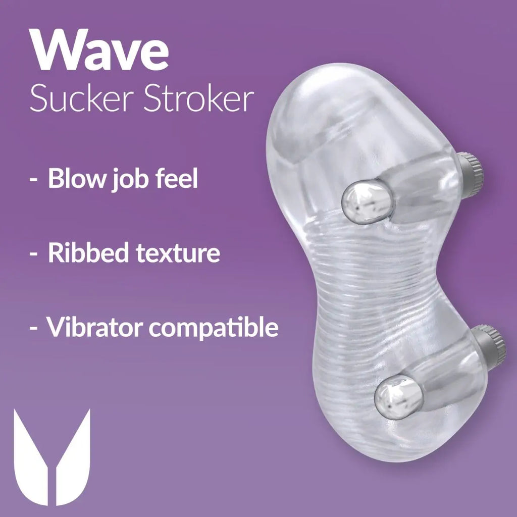 Me You Us Wave Sucker Stroker Clear Ribbed Textured Male Masturbator
