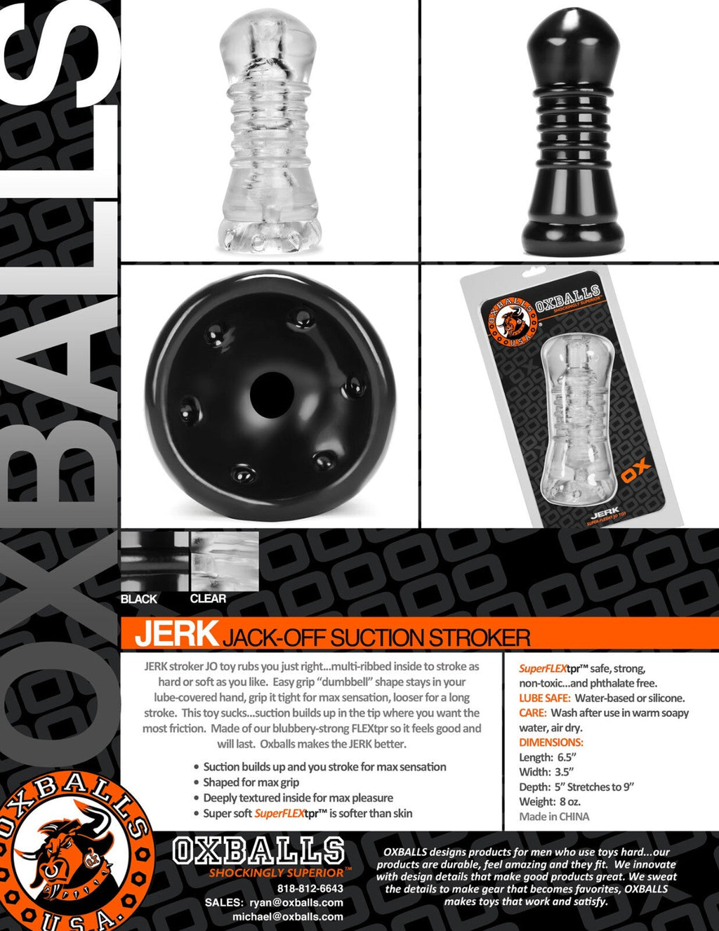 Oxballs Jerk FlexTPR Squishy Ribbed Male Suction Masturbator Massager Stroker