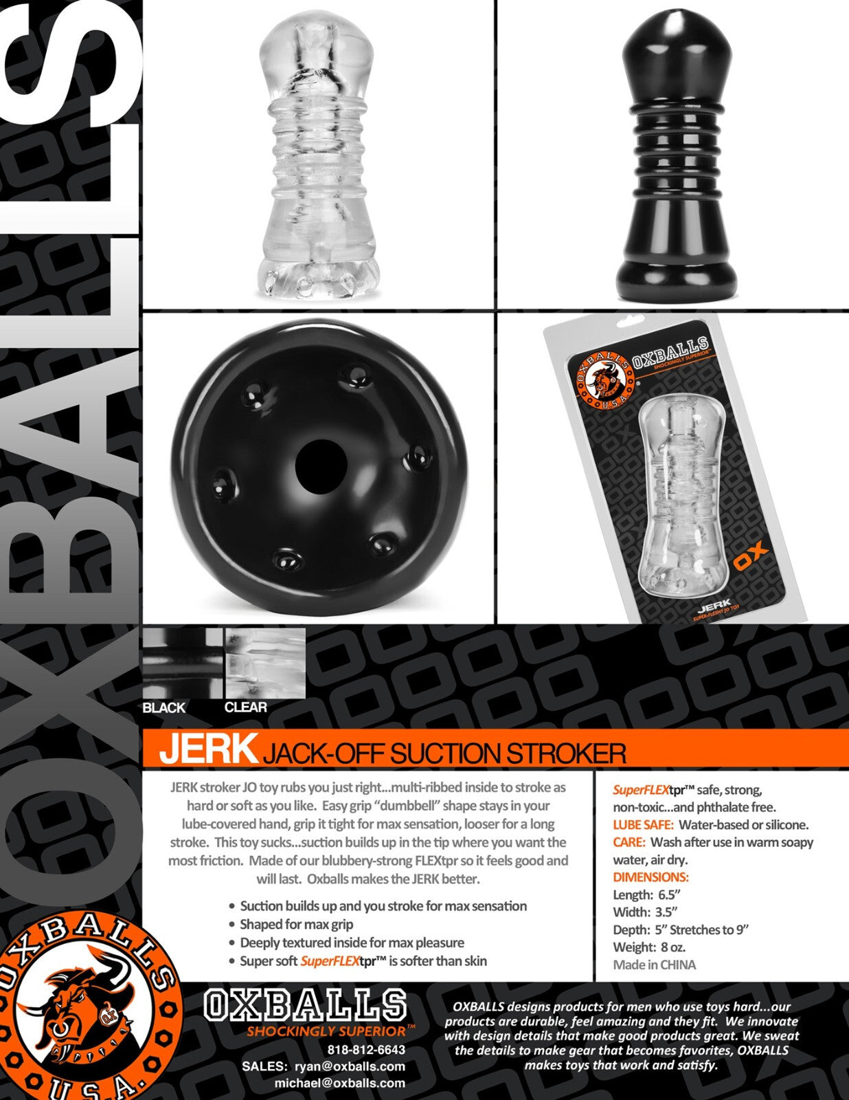 Oxballs Jerk FlexTPR Squishy Ribbed Male Suction Masturbator Massager Stroker