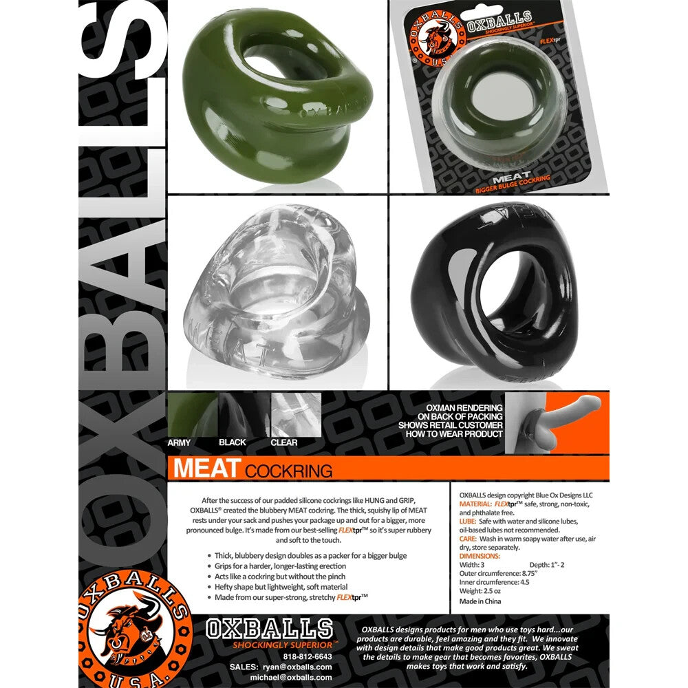 Oxballs Meat Bigger Bulge Cock Ring Cocksling Penis Ball Bondage FlexTPR™ Black