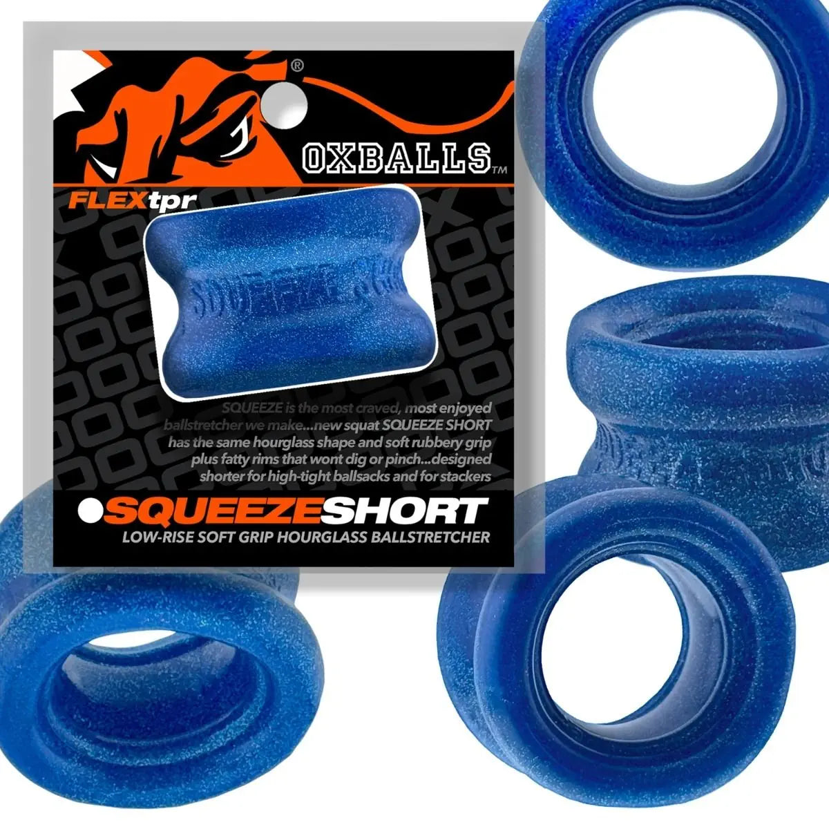 Oxballs Squeeze Short Ballstretcher Cock Ring Testicle Stretcher Bondage BDSM Blue Fire