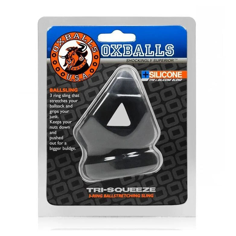 Oxballs Tri-Squeeze 3 Ring Ballstretcher Silicone Cocksling Penis Cockring Black