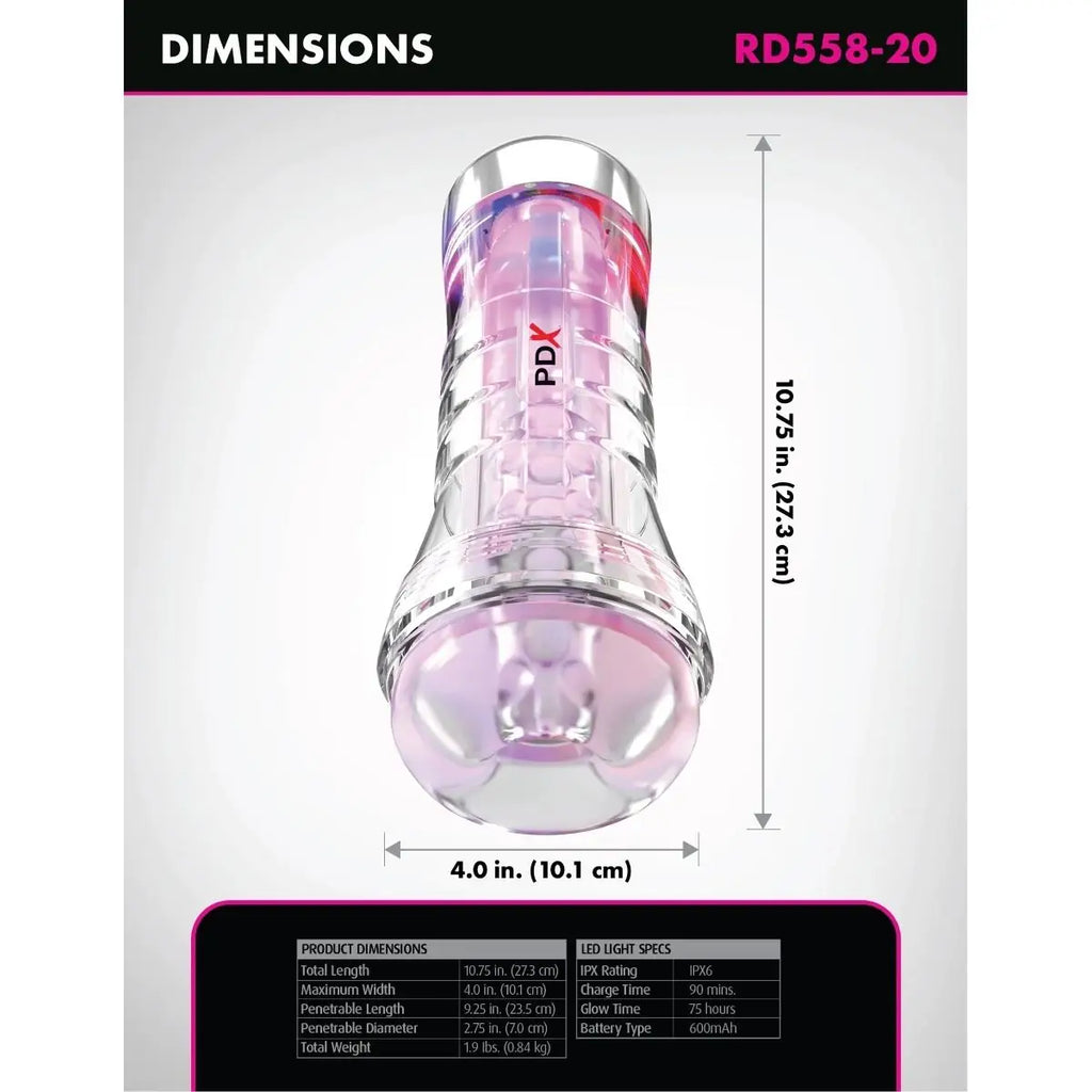 PDX Elite ViewTube XXL See Thru EZ Grip LED Stroker Ultra Soft Male Masturbator