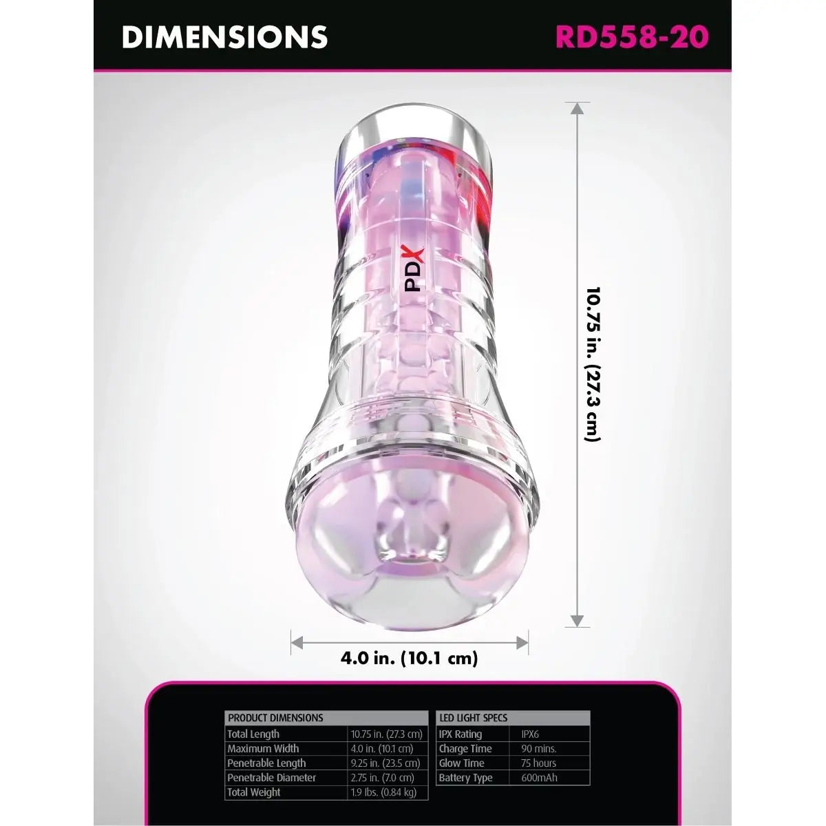 PDX Elite ViewTube XXL See Thru EZ Grip LED Stroker Ultra Soft Male Masturbator