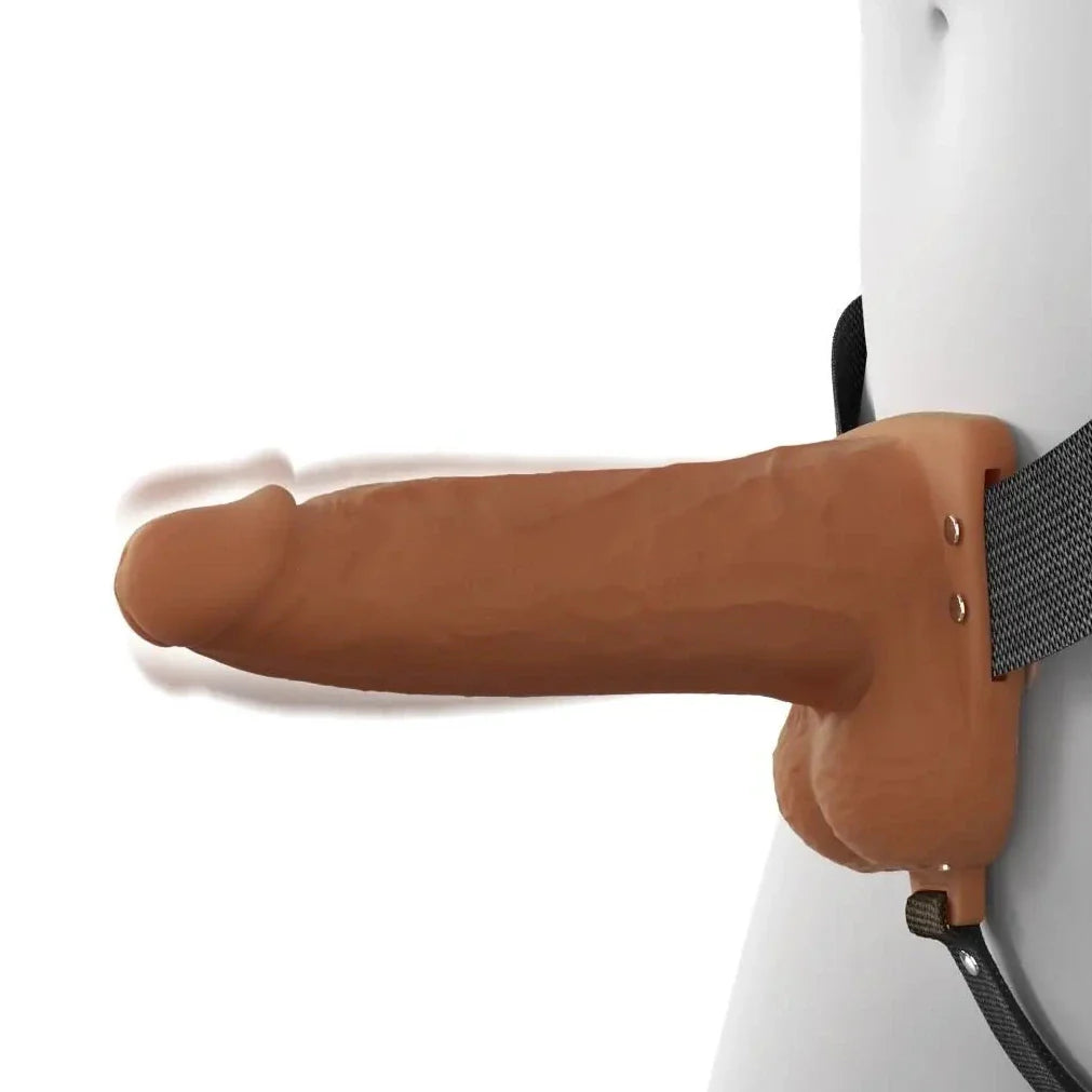 Pipedream Fantasy X-Tensions Elite Vibrating 6 Inch Dual Density Silicone Hollow Strap-On Dildo Brown