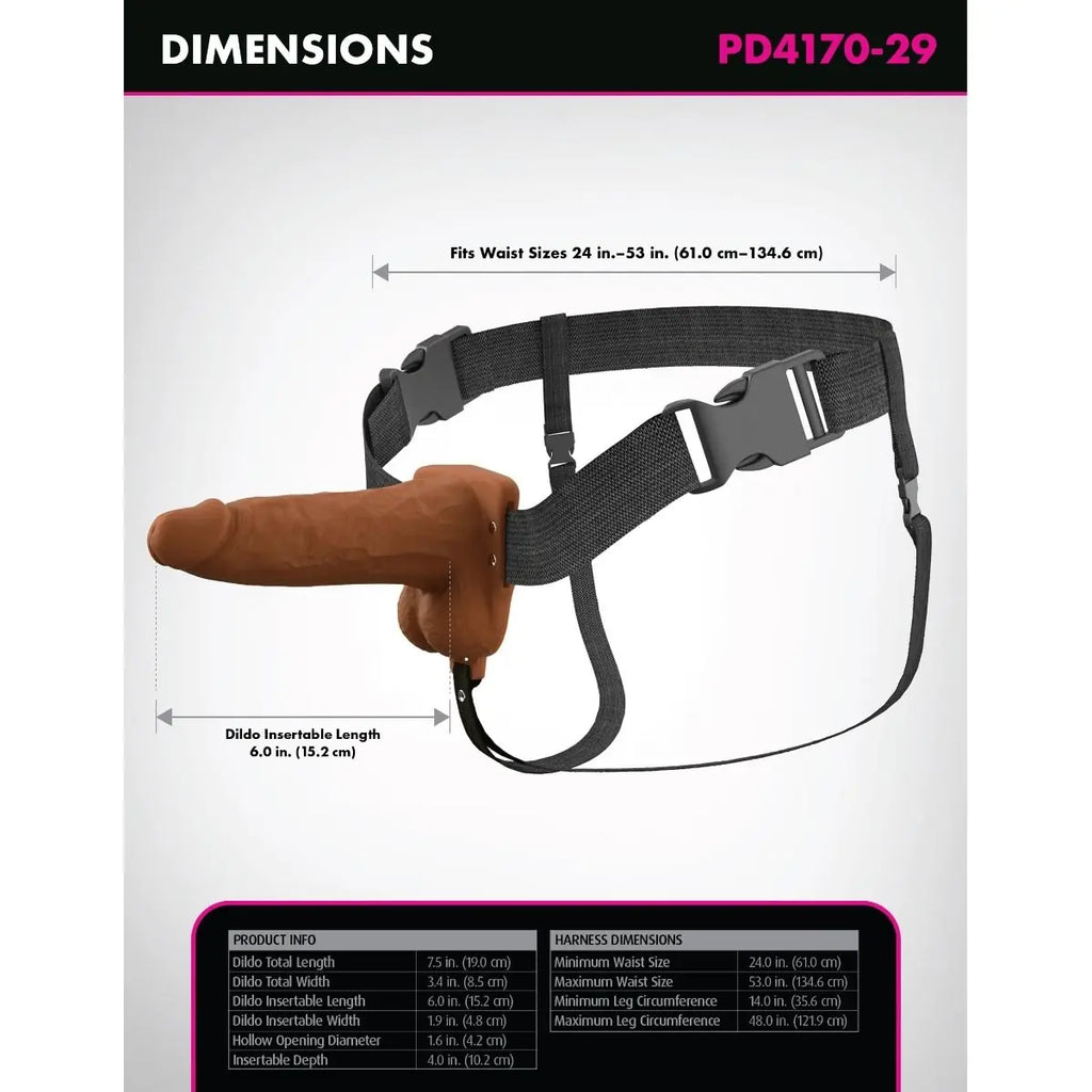Pipedream Fantasy X-Tensions Elite Vibrating 6 Inch Dual Density Silicone Hollow Strap-On Dildo Brown