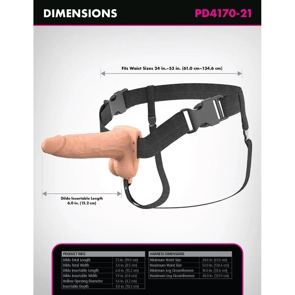 Pipedream Fantasy X-Tensions Elite Vibrating 6 Inch Dual Density Silicone Hollow Strap-On Dildo Light
