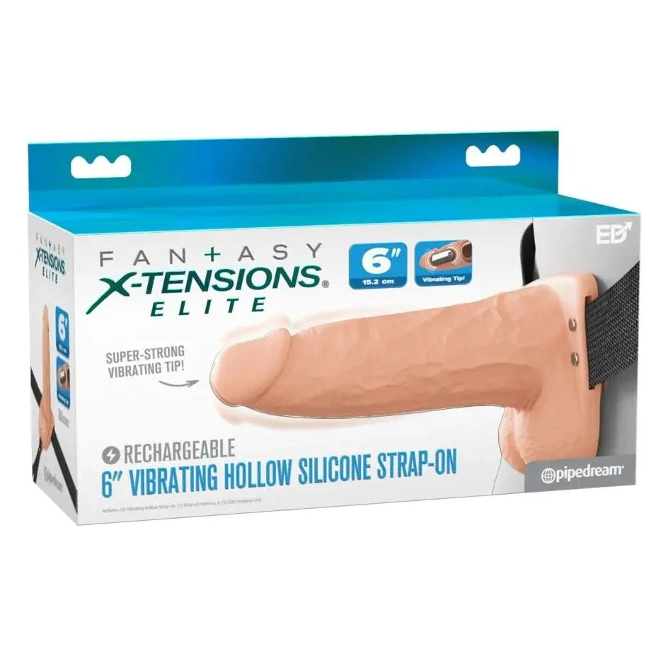 Pipedream Fantasy X-Tensions Elite Vibrating 6 Inch Dual Density Silicone Hollow Strap-On Dildo Light