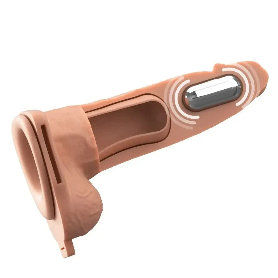 Pipedream Fantasy X-Tensions Elite Vibrating 6 Inch Dual Density Silicone Hollow Strap-On Dildo Light