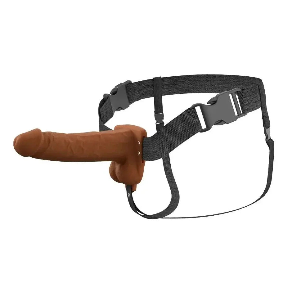 Pipedream Fantasy X-Tensions Elite Vibrating 7 Inch Dual Density Silicone Hollow Strap-On Dildo Brown