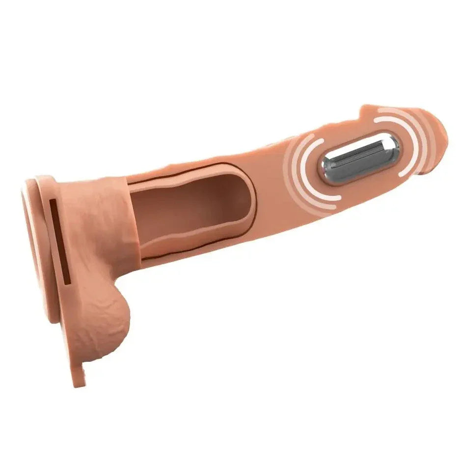 Pipedream Fantasy X-Tensions Elite Vibrating 7 Inch Dual Density Silicone Hollow Strap-On Dildo Light