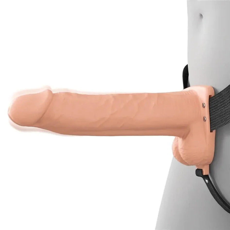 Pipedream Fantasy X-Tensions Elite Vibrating 8 Inch Dual Density Silicone Hollow Strap-On Dildo Light