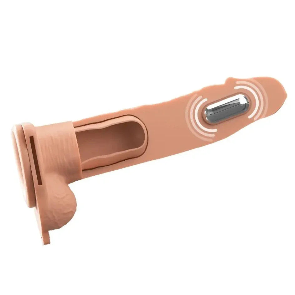 Pipedream Fantasy X-Tensions Elite Vibrating 8 Inch Dual Density Silicone Hollow Strap-On Dildo Light
