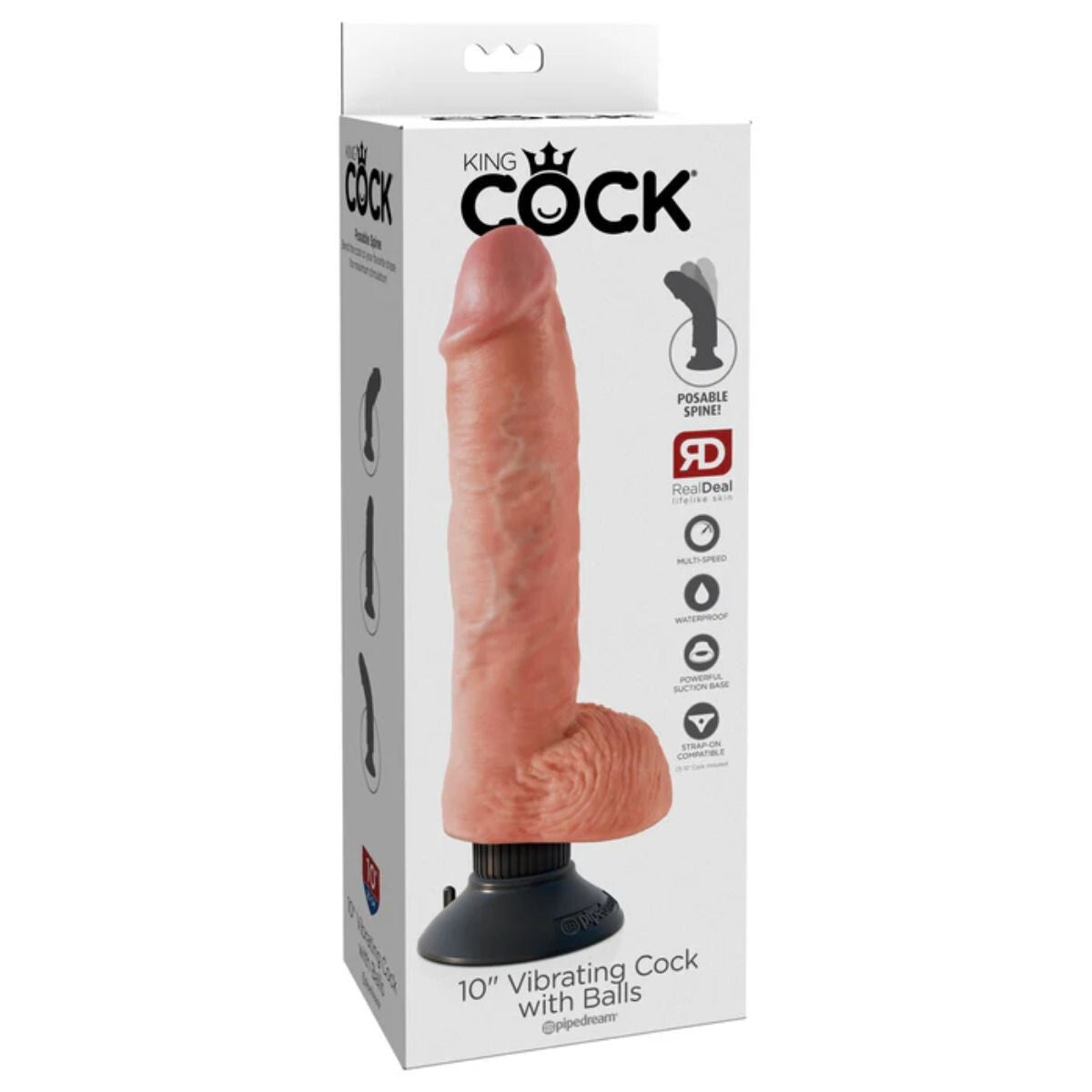 Pipedream King Cock 10 Inch Realistic Vibrating Dildo Strap-On Suction Cup Balls