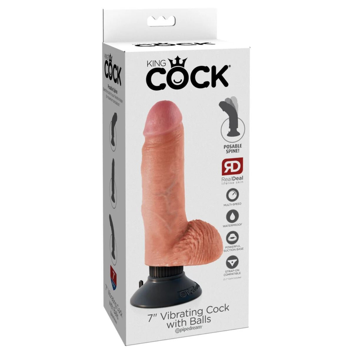 Pipedream King Cock 7 Inch Realistic Vibrating Dildo Strap-On Suction Cup Balls