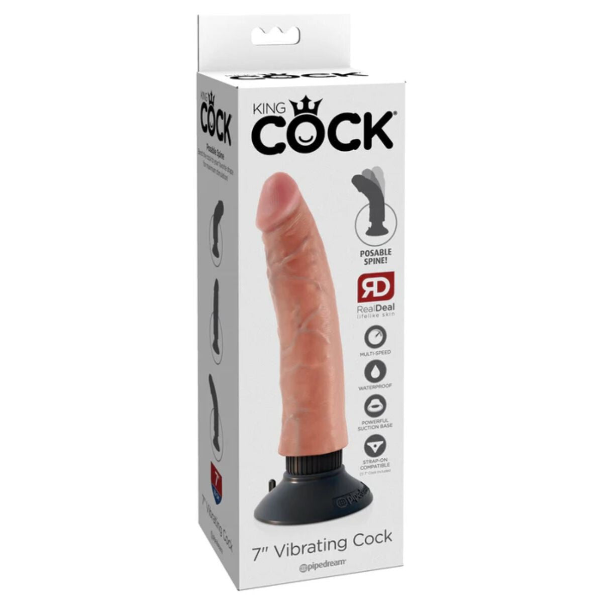 Pipedream King Cock 7 Inch Realistic Vibrating Dildo Veiny Strap-On Suction Cup