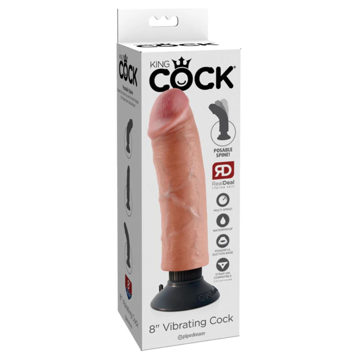 Pipedream King Cock 8 Inch Realistic Vibrating Dildo Veiny Strap-On Suction Cup