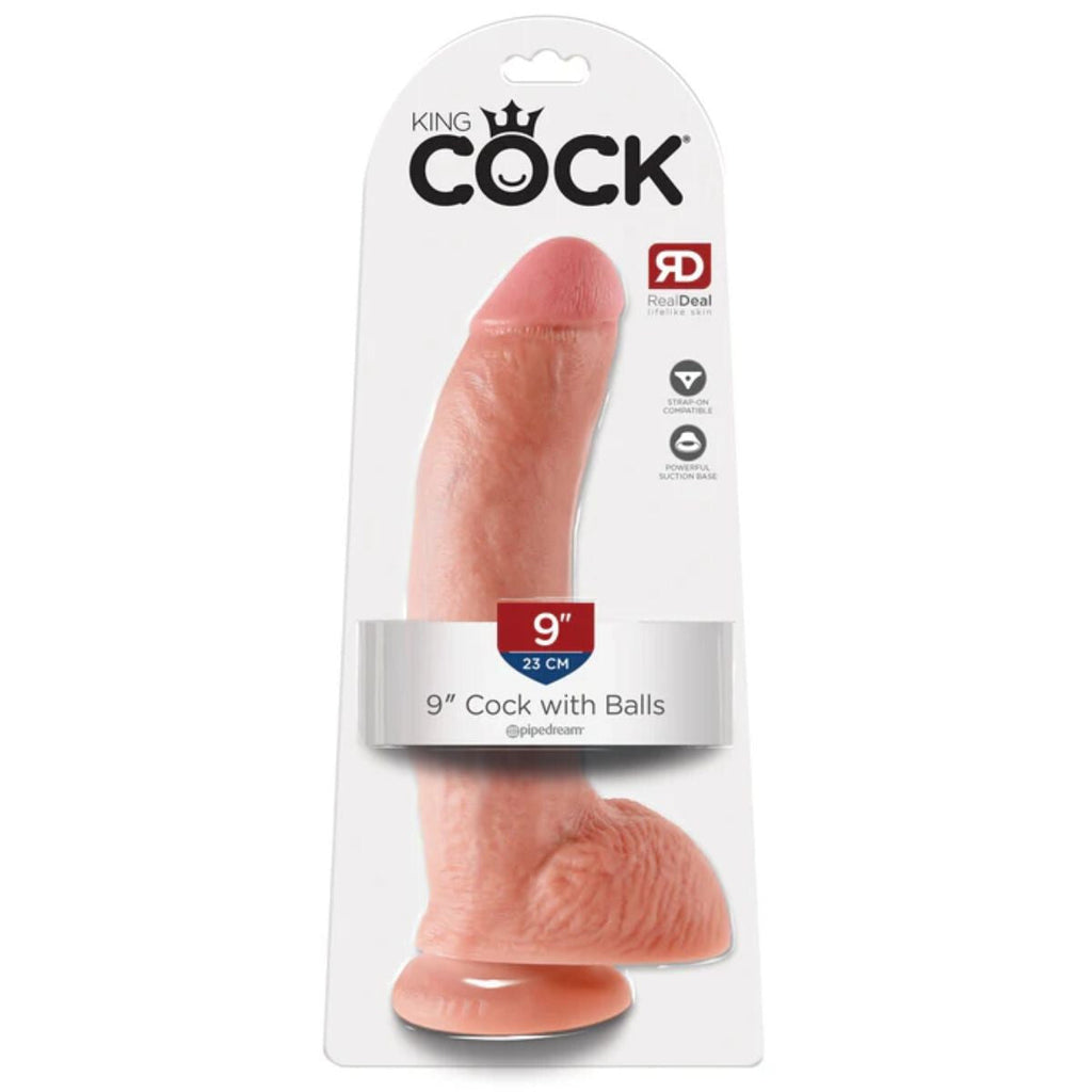 Pipedream King Cock 9 Inch Realistic Veiny Thick Suction Dildo with Balls Light