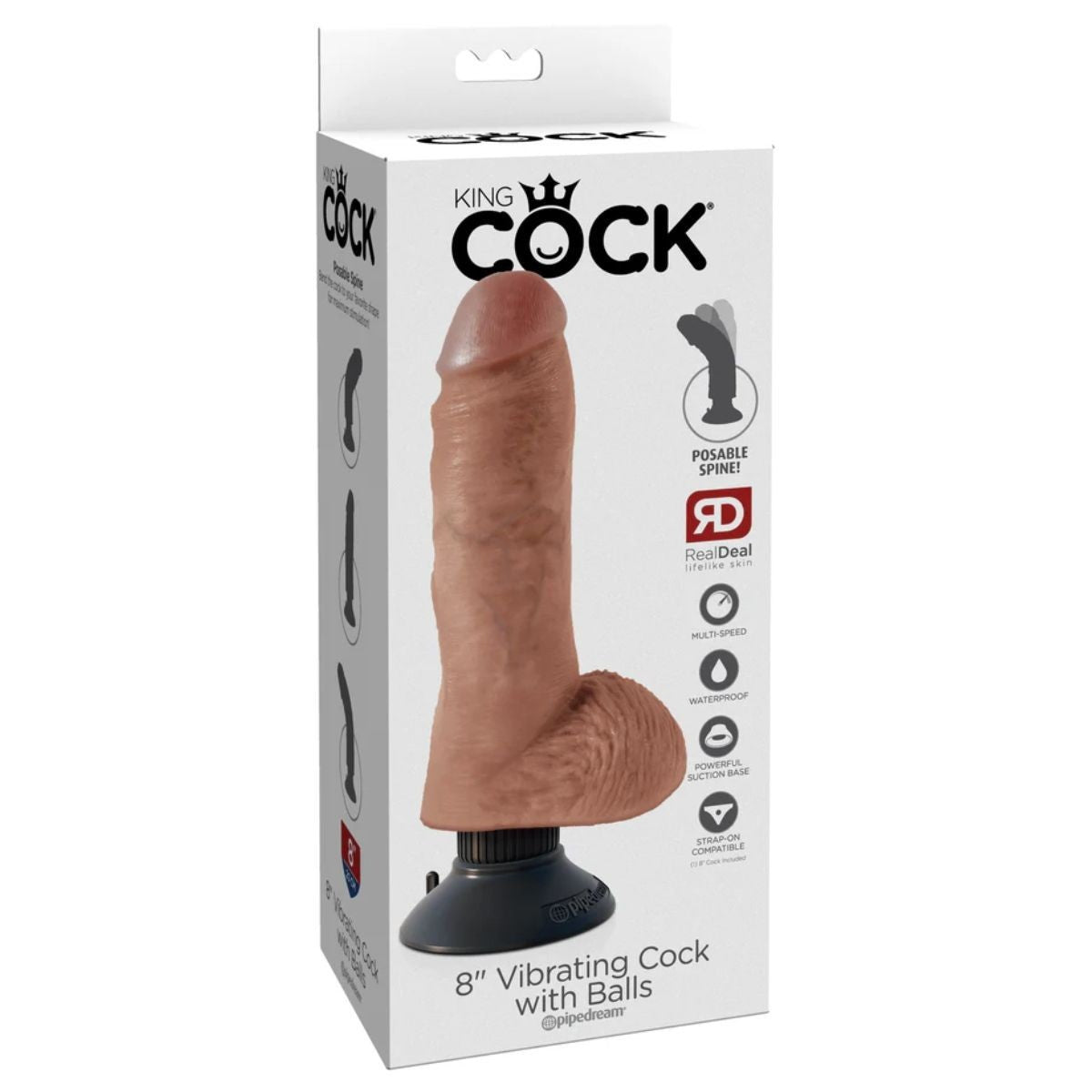Pipedream King Cock Vibrating 8 Inch Realistic Suction Cup Dildo With Balls Tan
